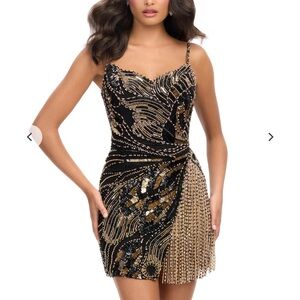 Ashley Lauren Black and Gold Fringe Cocktail